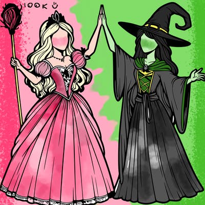 detailed realistic split of a princess and a witch