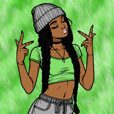 realistic teenage girl with braids and a beanie and crop top doing 🫶🏼