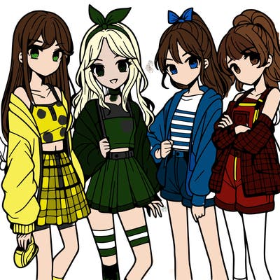 teen manga girls group of 4