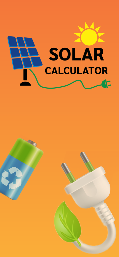 Tela de abertura do aplicativo Calculadora Solar com ícones de painel solar e energia renovável em um fundo laranja