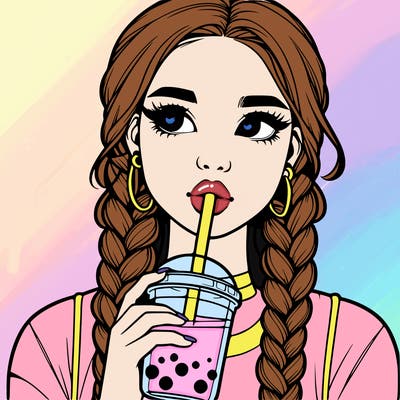 realistic girl with braided hair drinking boba