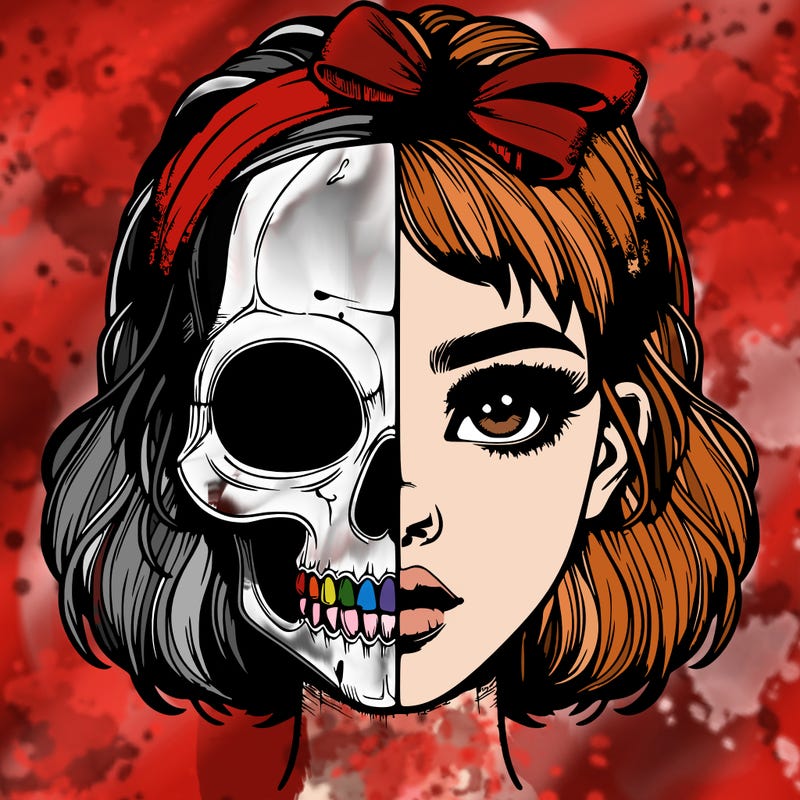 realistic girl with half skull mask