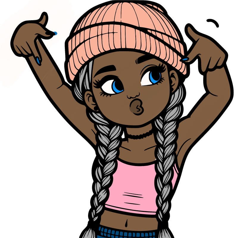 realistic teenage girl with braids and a beanie and crop top doing 🫶🏼