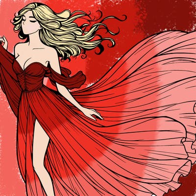 realistic woman in dress flowing the the wind