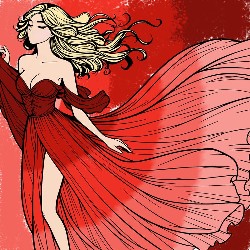 realistic woman in dress flowing the the wind