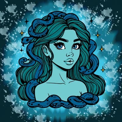 realistic girl with snakes as hair