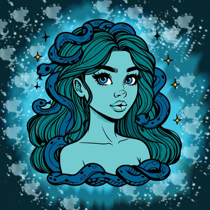 realistic girl with snakes as hair