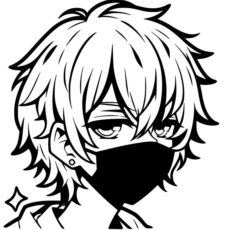 manga emo boy with hair covering one eye with a mask over his mouth