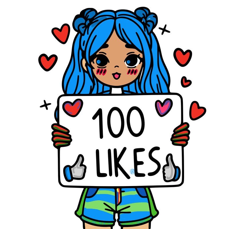 girl holding a sign saying 100 likes