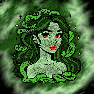 realistic girl with snakes as hair