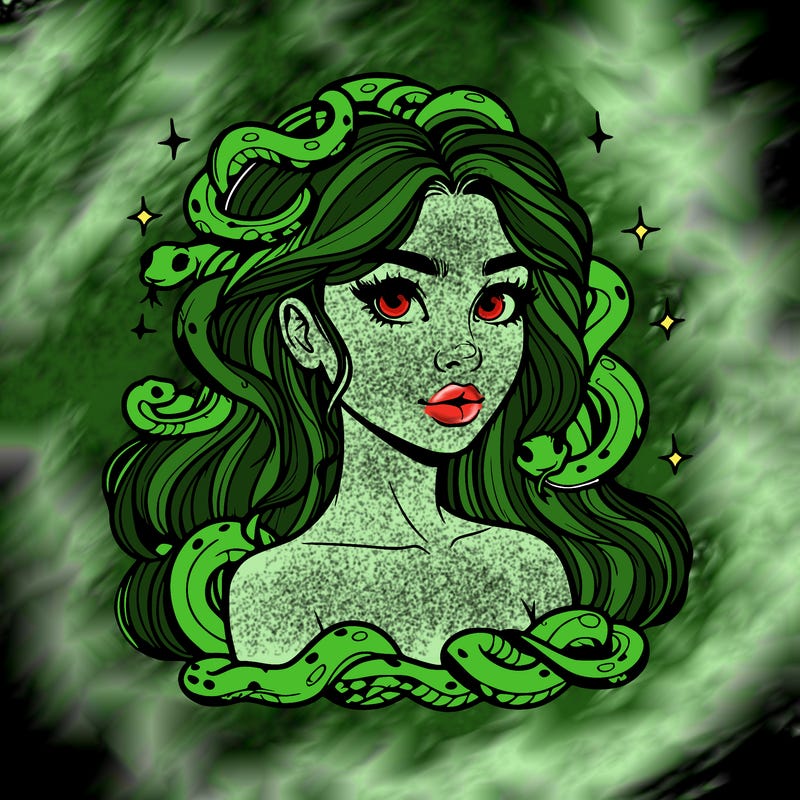 realistic girl with snakes as hair