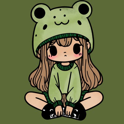a girl wearing a frog hat and some frog socks