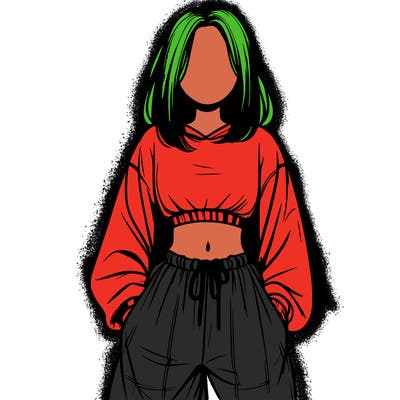 realistic girl faceless with baggy pants and a crop top
