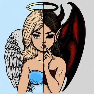 realistic angel half demon