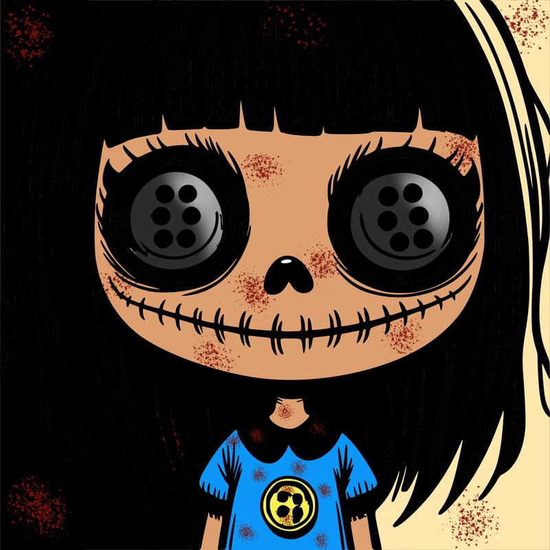 creepy girl with button eyes