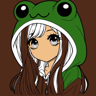 a pretty girl wearing a frog hoodie portrait with long hair