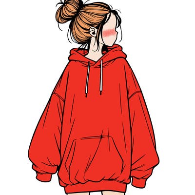 realistic girl with a oversized sweatshirt on and a bun