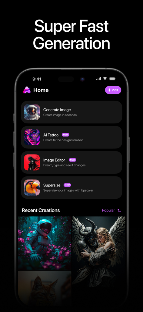 Interface de l'application Flux Kontext IA montrant des outils pour la génération d'images et une galerie d'art IA récente