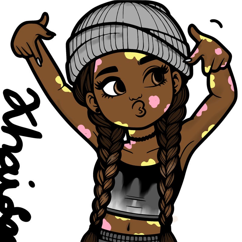 realistic teenage girl with braids and a beanie and crop top doing 🫶🏼