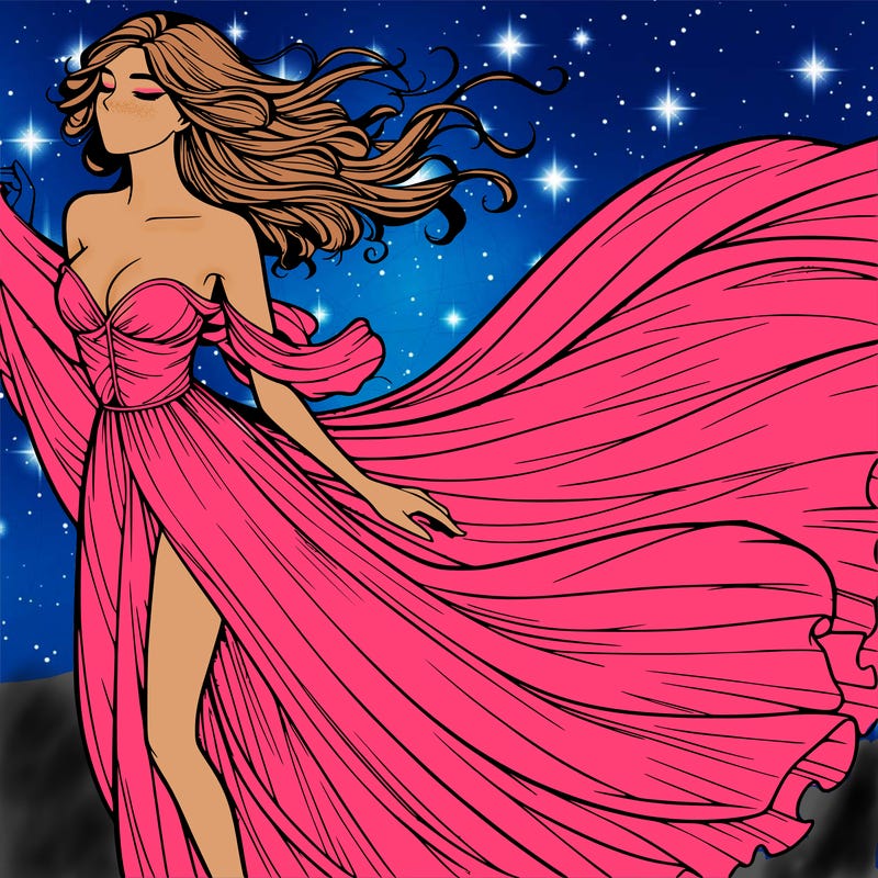 realistic woman in dress flowing the the wind