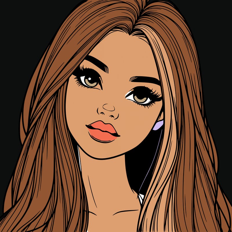 realistic teen girl with long hair and lips