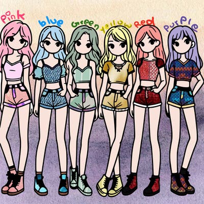 a group of girls wearing crop tops and shorts