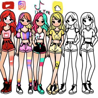 a group of girls wearing crop tops and shorts