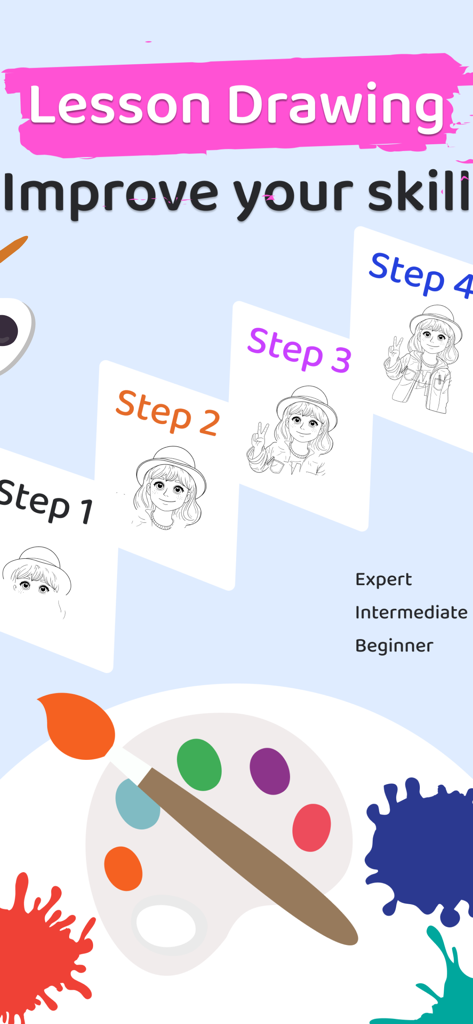 Step by step drawing lesson of an anime girl character in the AR Drawing app