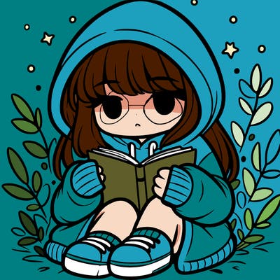 girl in oversized hoodie reading a book
