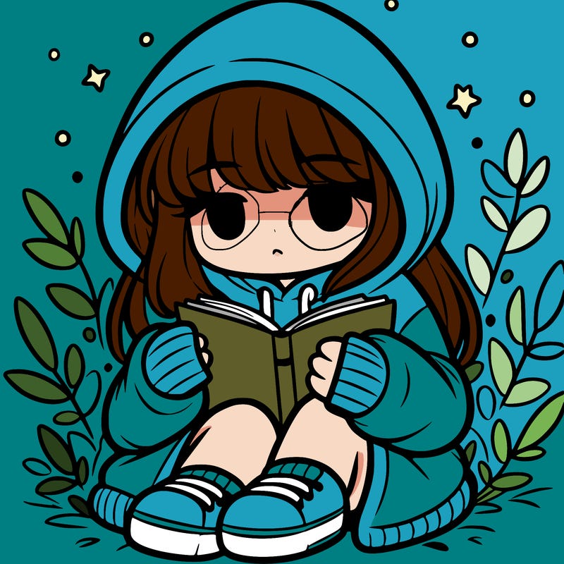 girl in oversized hoodie reading a book
