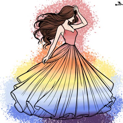 realistic woman with dress flowing in the wind