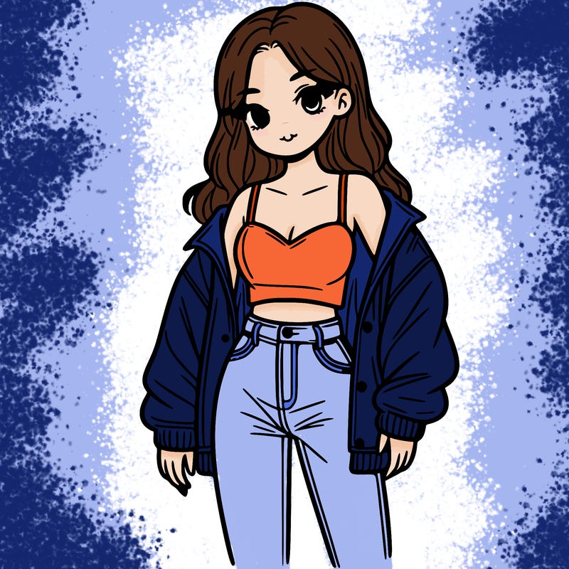 girl in a crop top with jacket and long jeans