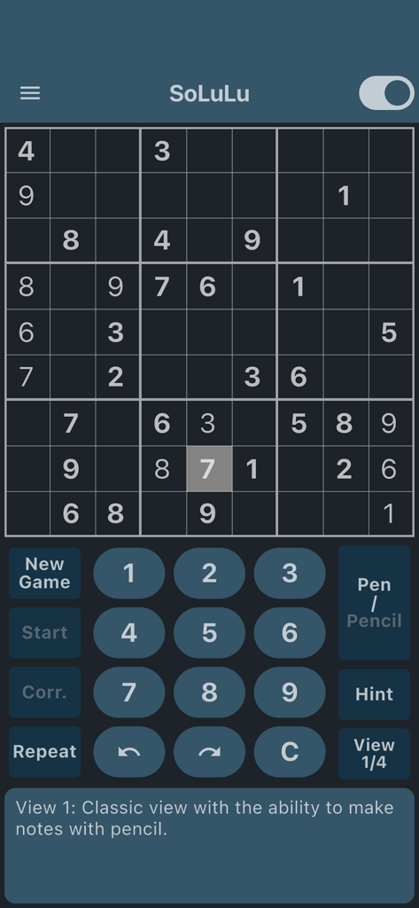 SoLuLu - SoLuLu Sudoku app classic grid view with notes feature