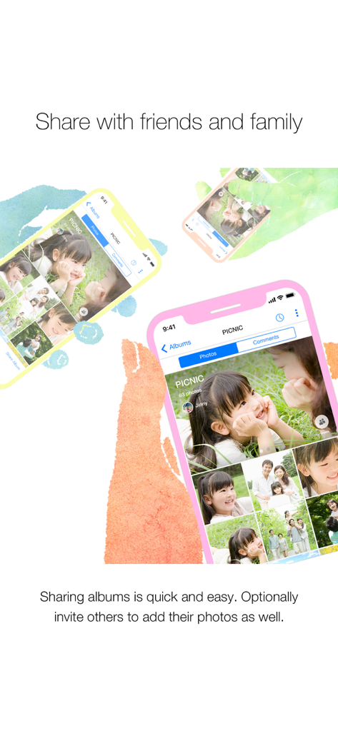 A screenshot of the Scene app interface showing shared family photo albums with options to invite others to collaborate