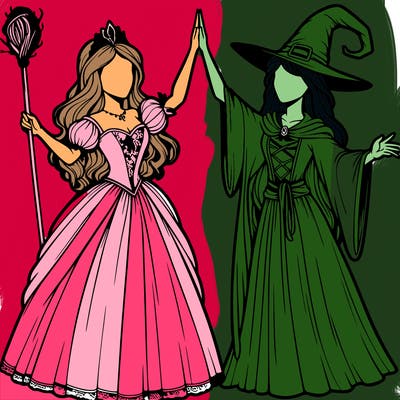 detailed realistic split of a princess and a witch
