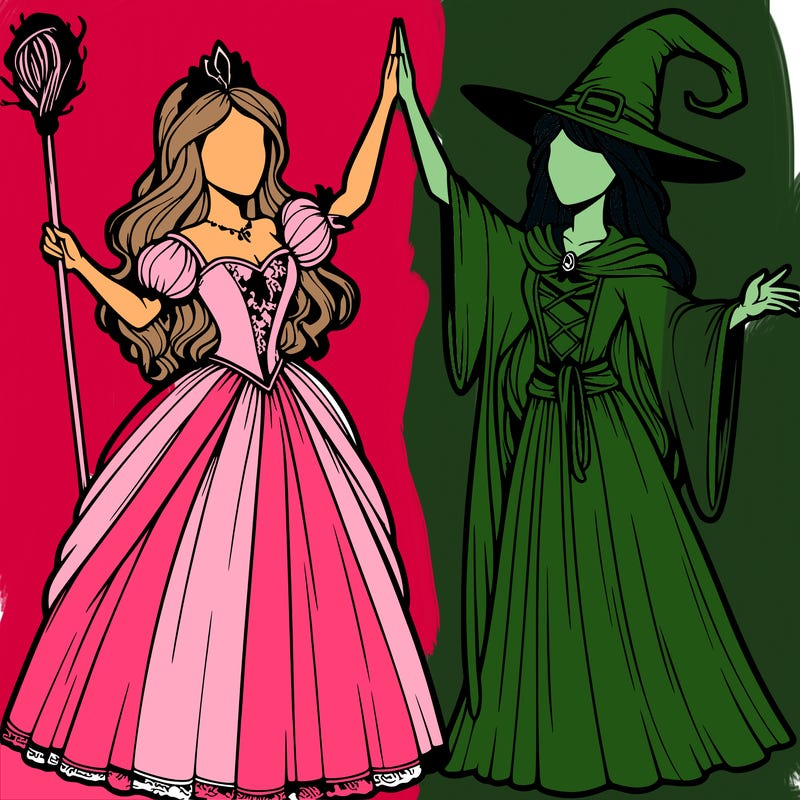 detailed realistic split of a princess and a witch