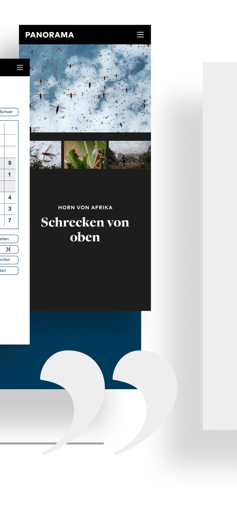Pantalla móvil mostrando un artículo de noticias de WELT Edition sobre langostas en el Cuerno de África junto con un puzzle de Sudoku digital.