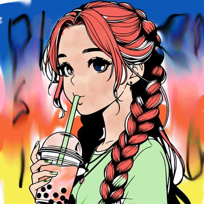 realistic girl with braided hair drinking boba