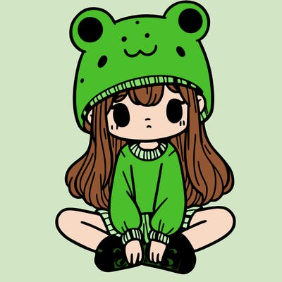 a girl wearing a frog hat and some frog socks