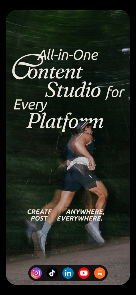 Templify・ Photo & Video Editor - Templify mobile app screen promoting an all in one content studio for every social media platform