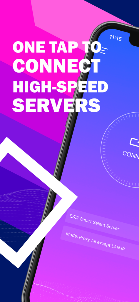 PlexVPN - Best Unlimited Proxy - PlexVPN mobile app interface showing a one-tap button to connect to high-speed global servers.