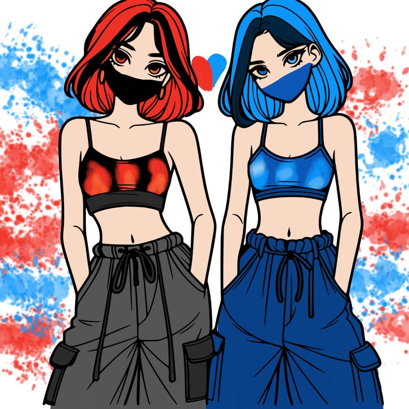 two girls with crop top with baggy pants