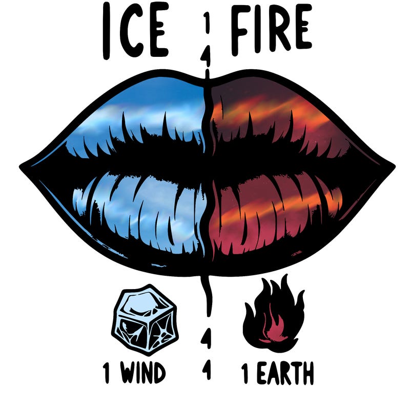 realistic lip split in fourth . 1 fourth ice 1 fire 1wind 1 earth