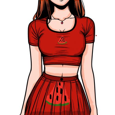 realistic girl wearing crop top and skirt