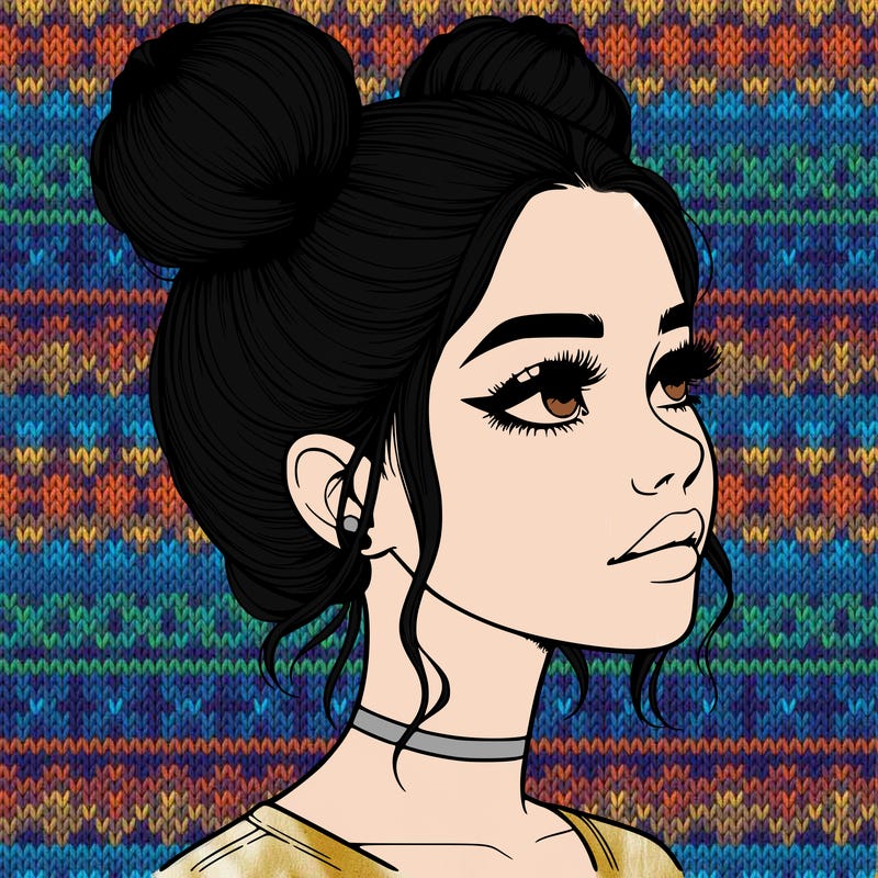 realistic girl with buns on the top of her head