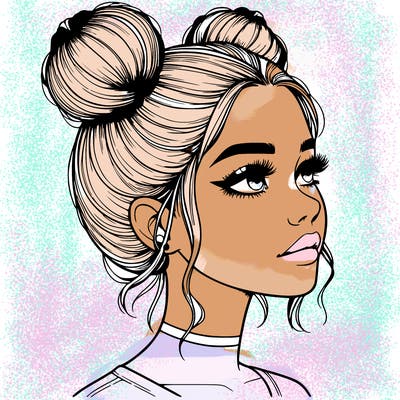 realistic girl with buns on the top of her head