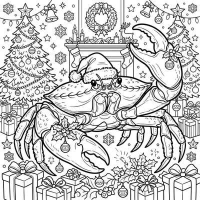Get ready for a unique holiday coloring adventure with our Stone Crab Christmas page! This intricate design features a charming crab adorned with festive gear, surrounded by all the joyful symbols of the season.