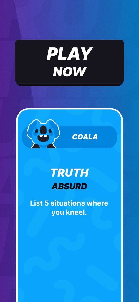 Party Animals: Truth or Dare - Una carta digital de la aplicación Party Animals Verdad o Reto que muestra una sugerencia de verdad absurda