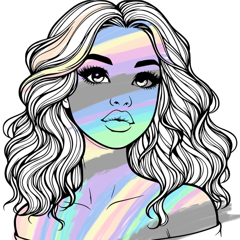 realistic girl with wavy hair and lips