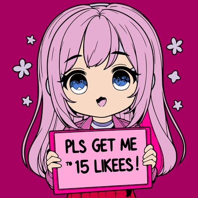 realistic girl holding up a sign that says “pls get me to 15 likes!”